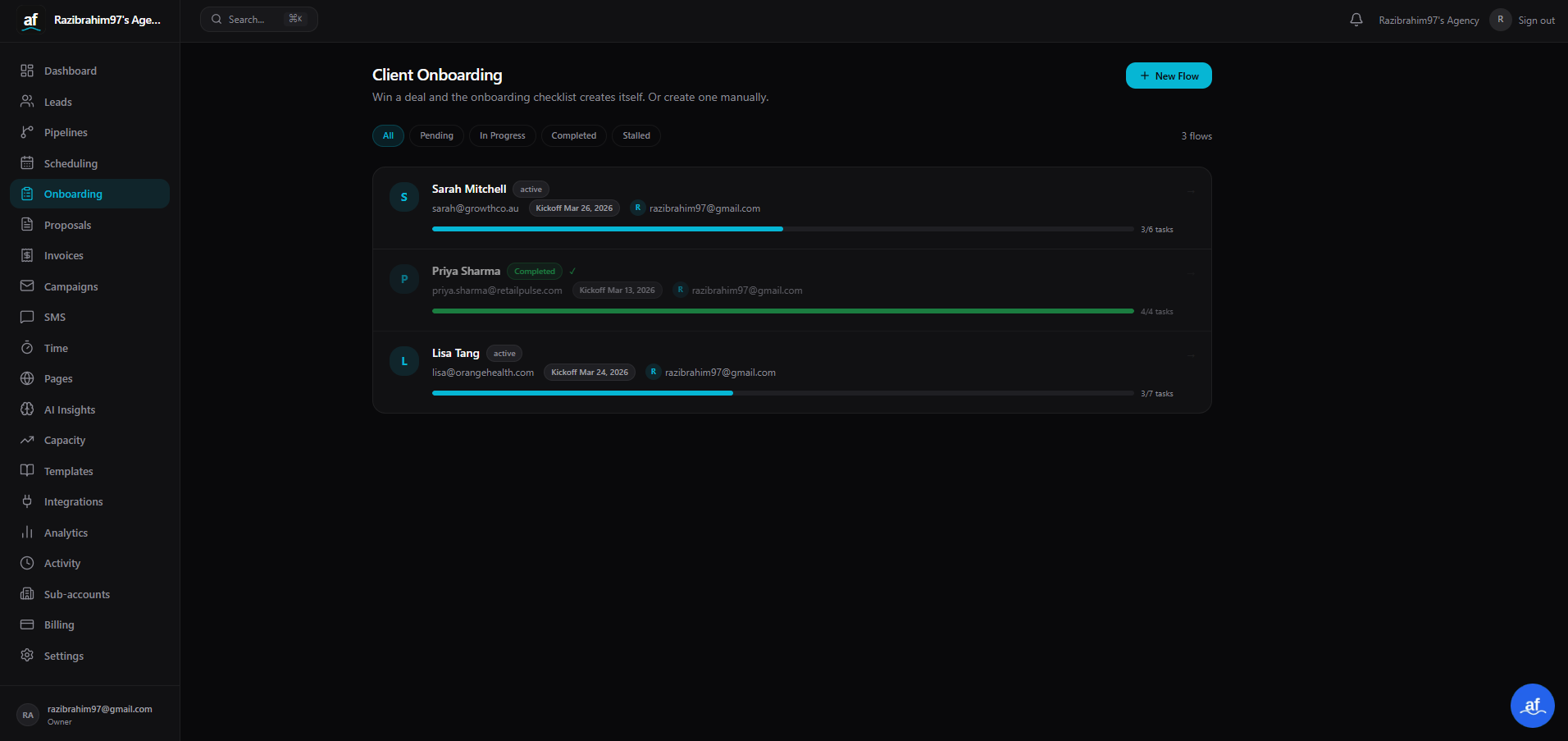 AgenciesFlow automated onboarding flow with checklist and AI-generated handoff notes